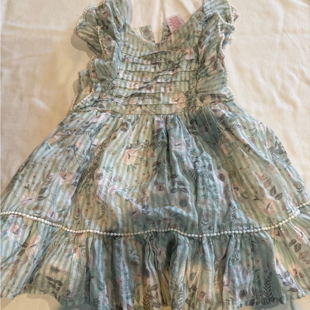 Shabby Chic Mint Floral Ruffle Dress with Pink Accents